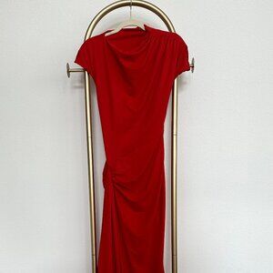 Red Cinched tie up Dress